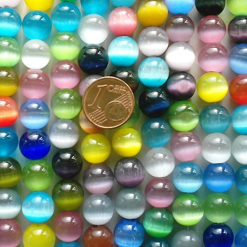 1 fil perles rondes 10mm verre oeil de chat 38 pcs environ