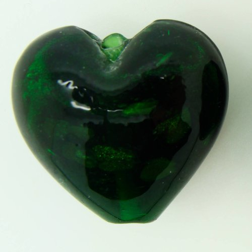 1 perle coeur 28mm vert fonce verre façon murano touches argentée diy création bijoux
