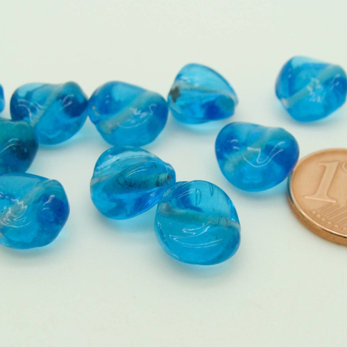 10 perles bleu verre 10mm lampwork ovale twist création bijoux