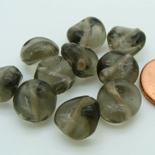 10 perles gris verre 10mm lampwork ovale twist création bijoux