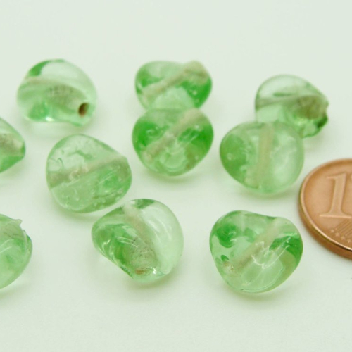 10 perles vert verre 10mm lampwork ovale twist création bijoux