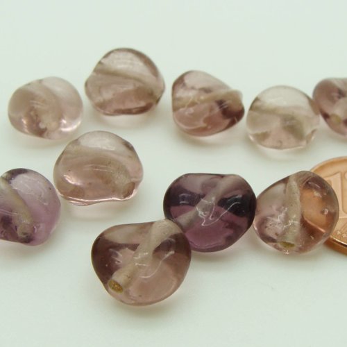 10 perles violet verre 10mm lampwork ovale twist création bijoux