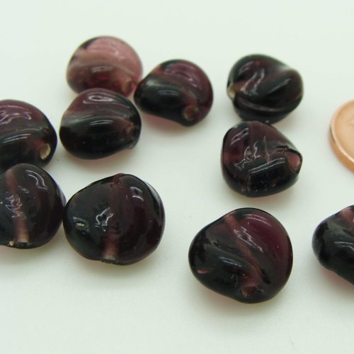 10 perles violet foncé verre 10mm lampwork ovale twist création bijoux