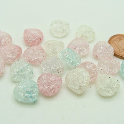 20 perles verre craquele coeur 10mm mix couleurs création bijoux