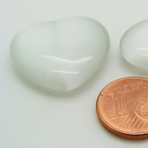 2 perles coeur 25mm blanc verre oeil de chat diy création bijoux