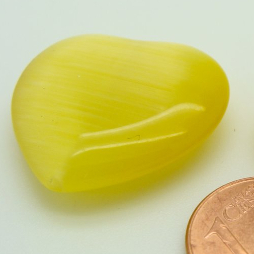 2 perles coeur 25mm jaune verre oeil de chat diy création bijoux