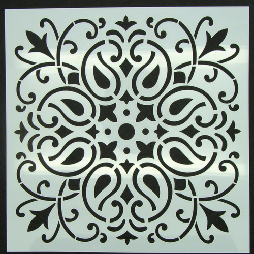 Pochoir motif floral mod05 style carreau de ciment 15x15cm carterie home deco scrapbooking