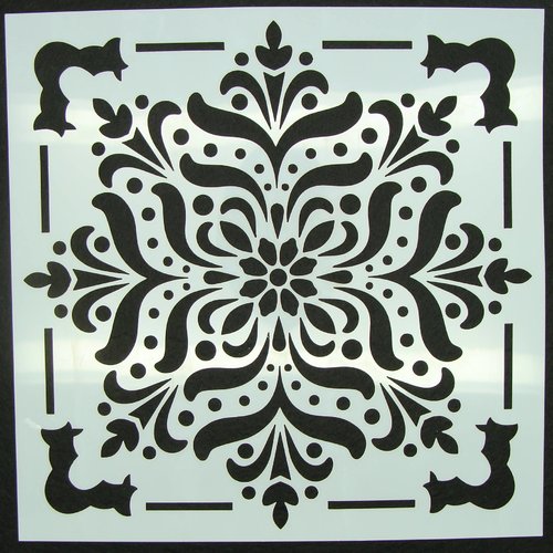 Pochoir motif floral losange mod06 style carreau de ciment 15x15cm carterie home deco scrapbooking