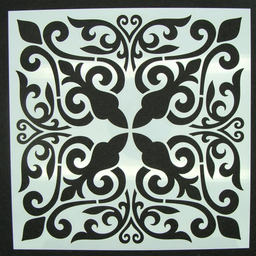 Pochoir motif floral mod09 style carreau de ciment 15x15cm carterie home deco scrapbooking