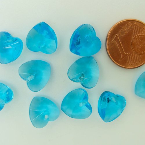10 breloques coeur bleu 10mm verre facetté charm perle