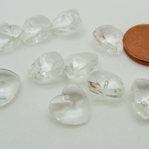10 breloques coeur transparent 10mm verre facetté charm perle