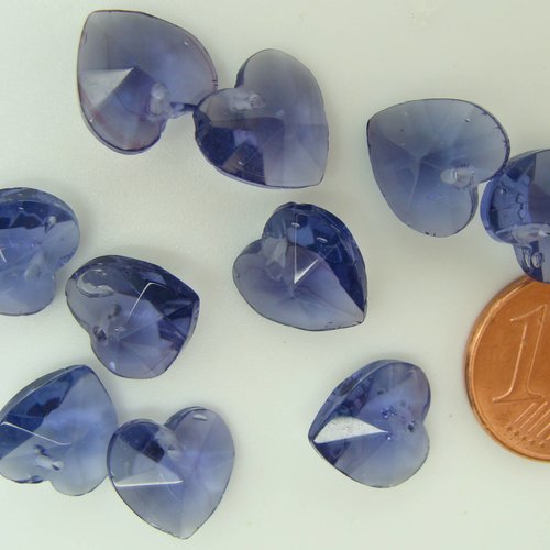 10 breloques coeur violet 10mm verre facetté charm perle
