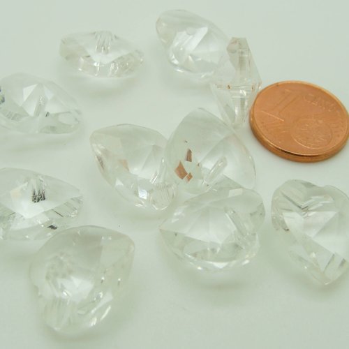 10 breloques coeur transparent 14mm verre facetté charm perle