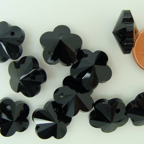 10 breloques fleurs noir 13mm verre facetté charm perle
