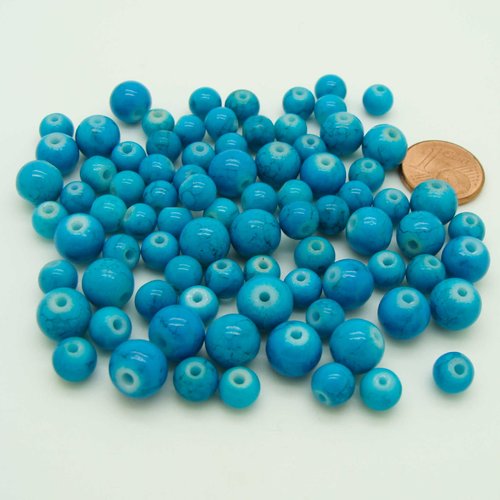 Mix perles aspect turquoise par 35 grammes en verre peint