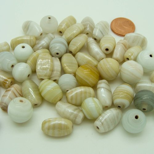Mix perles tons clairs par 75 grammes en verre lampwork