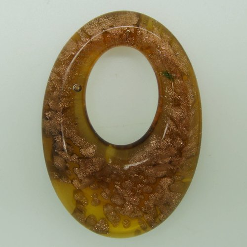 Pendentif ovale marron touches dorées en verre pour création de bijoux collier