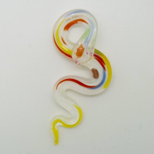 Pendentif serpent blanc animal 66mm en verre lampwork pour création de bijoux collier