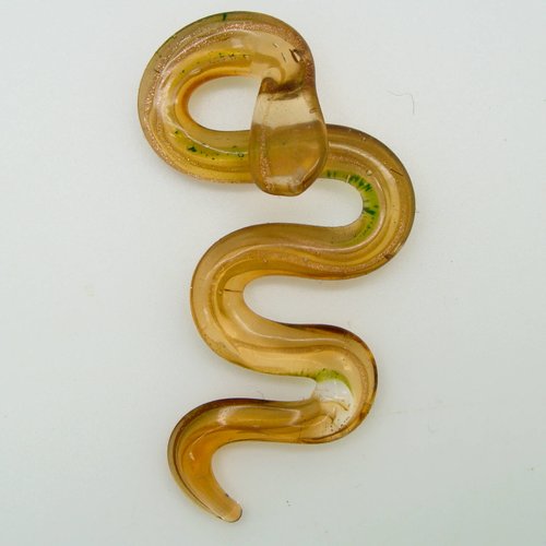 Pendentif serpent marron et doré 58mm animal en verre lampwork pour création de bijoux collier