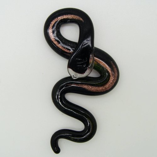 Pendentif serpent noir et doré 58mm animal en verre lampwork pour création de bijoux collier