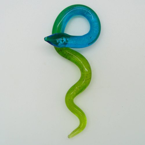 Pendentif serpent bleu et vert 80mm animal en verre lampwork pour création de bijoux collier