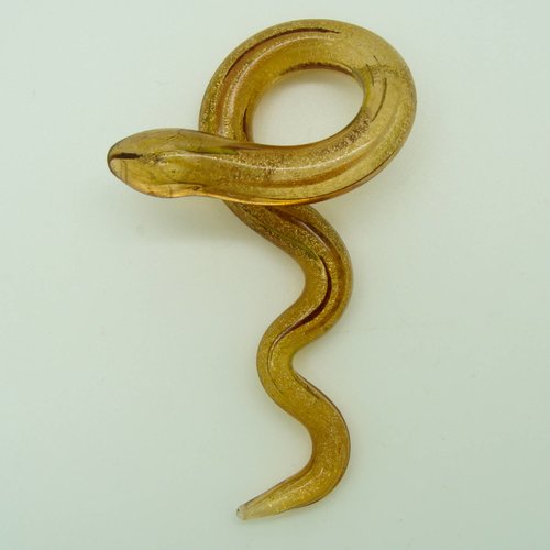 Pendentif serpent doré 80mm animal en verre lampwork pour création de bijoux collier