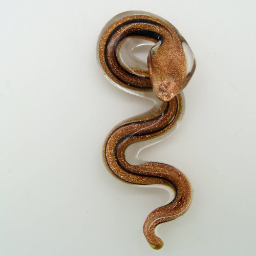 Pendentif serpent doré rayures noires 58mm animal en verre lampwork pour création de bijoux collier