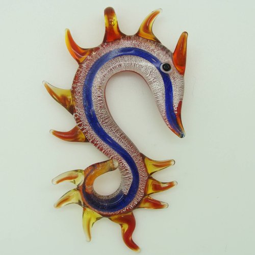 Pendentif grand dragon serpent 9 cm marron feuille argentée animal en verre lampwork pour création de bijoux collier