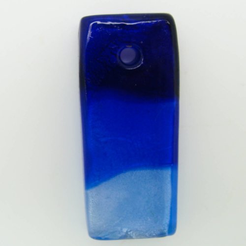 Pendentif rectangle tricolore bleu foncé à argenté 45mm verre feuille argentée