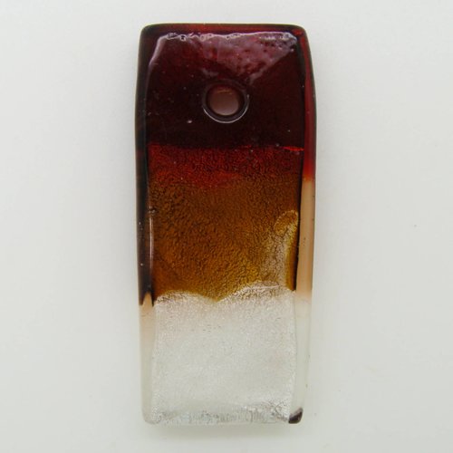 Pendentif rectangle tricolore marron foncé à argenté 45mm verre feuille argentée
