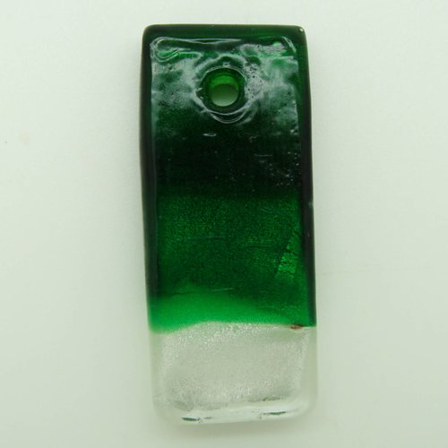 Pendentif rectangle tricolore vert foncé à argenté 45mm verre feuille argentée