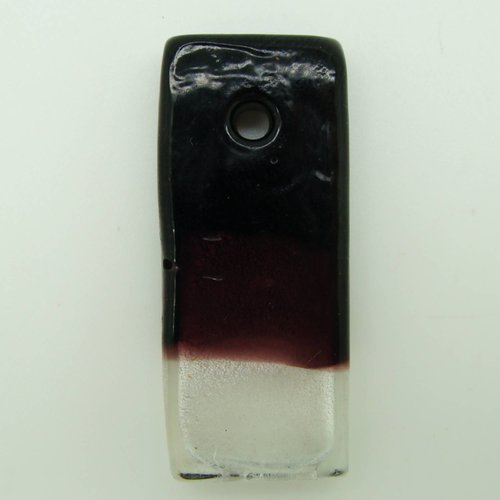 Pendentif rectangle tricolore violet foncé à argenté 45mm verre feuille argentée