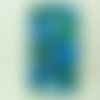 Pendentif rectangle bombé zizag bleus et verts 45mm verre avec feuille argentée