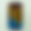 Pendentif rectangle bombé tricolore violet orange bleu 45mm verre avec feuille argentée