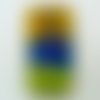 Pendentif rectangle bombé tricolore orange bleu vert 45mm verre avec feuille argentée