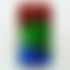 Pendentif rectangle bombé tricolore rouge vert marine 45mm verre avec feuille argentée