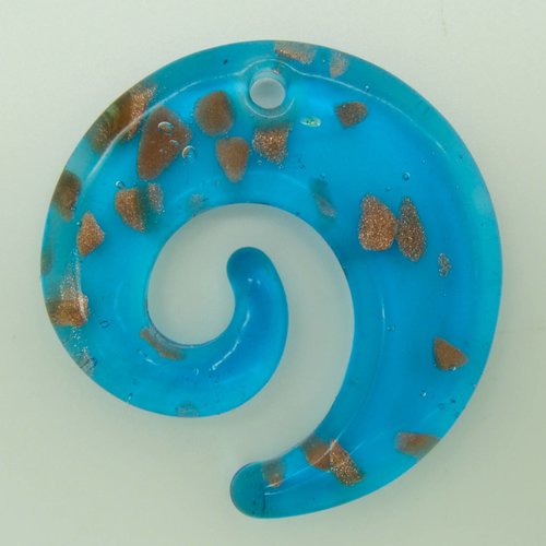 Pendentif spirale bleu 42mm verre avec touches dorées