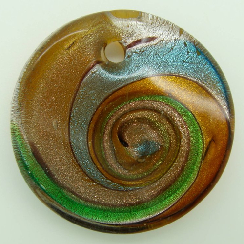 Pendentif rond twist motif spirale multicolore revers marron 40mm