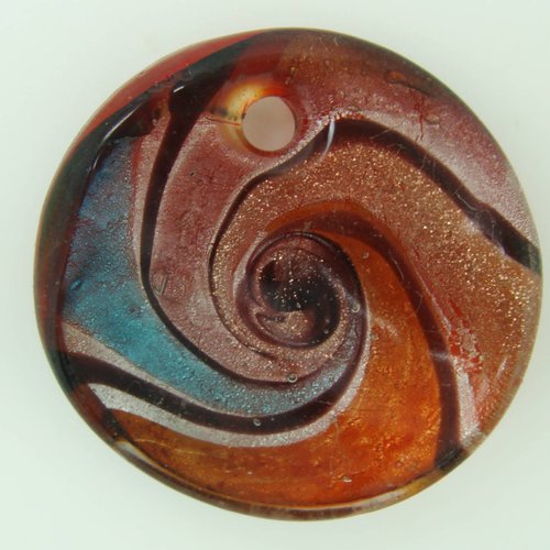 Pendentif rond twist motif spirale multicolore revers rouge 40mm
