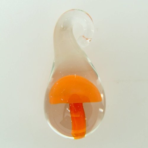 Pendentif champignon orange dans goutte en verre transparent lampwork diy création bijoux