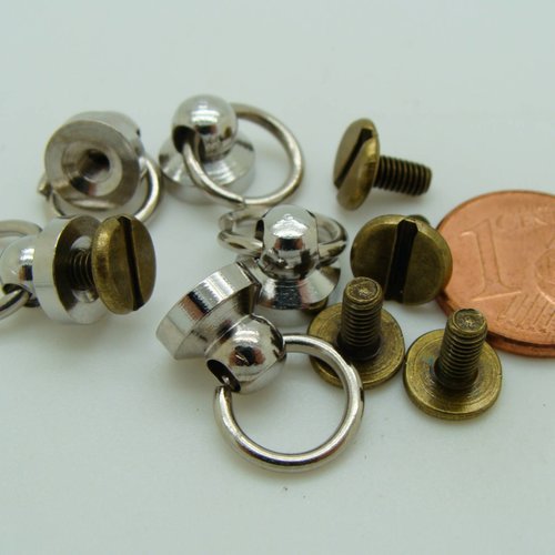 5 mini poignées anneau 10mm métal couleur argenté fixation par vis cartonnage déco tiroir