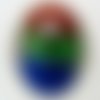 Pendentif rond tricolore rouge vert marine avec feuille argentée 50mm