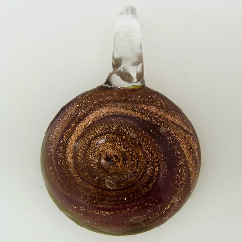Pendentif violet spirale dorée rond bombé 3 cm en verre