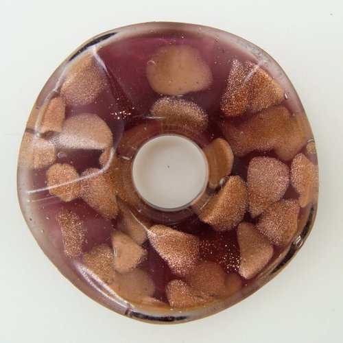 Pendentif violet touches dorées rond donut ondulé verre 46mm
