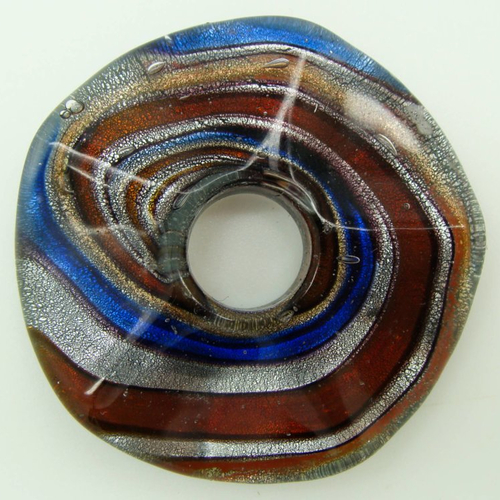 Pendentif spirale multicolore fond gris et argenté rond donut ondulé verre 47mm