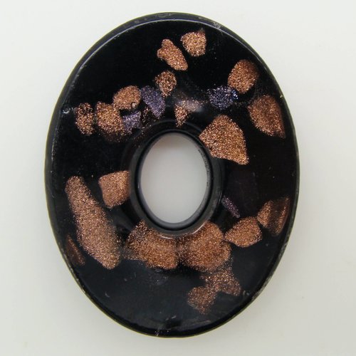 Pendentif noir ovale donut ondulé verre 45mm