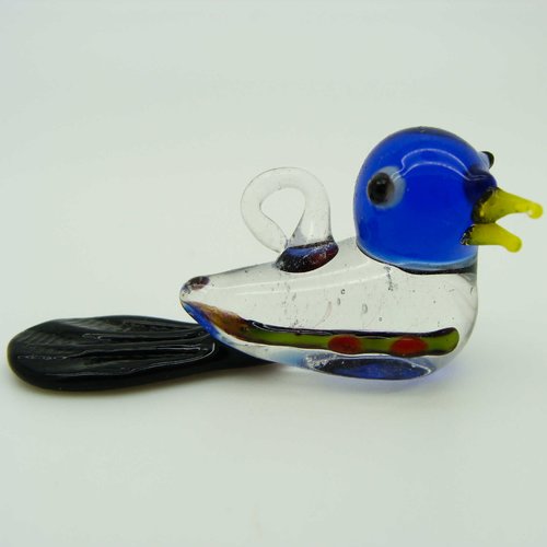 Pendentif oiseau tête bleu foncé animal 40mm en verre lampwork pour création de bijoux collier