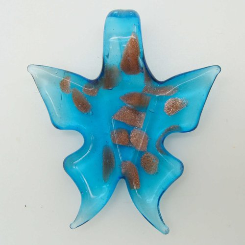 Pendentif papillon bleu touches dorées animal en verre lampwork