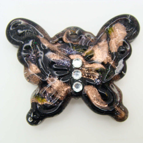 Pendentif papillon noir 42mm avec 3 strass animal en verre