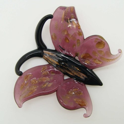 Pendentif papillon violet et noir touches dorées animal en verre lampwork